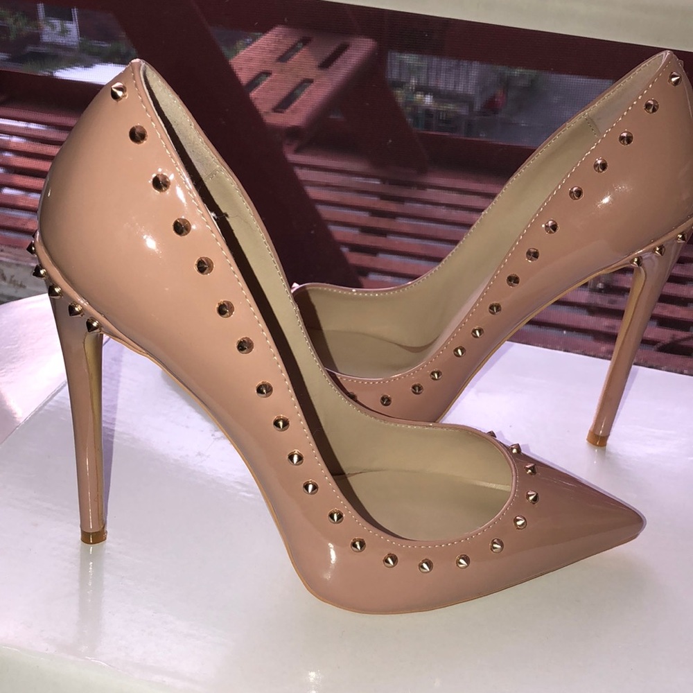 Beige/Tan Patten Stiletto Studs Louboutin Inspired